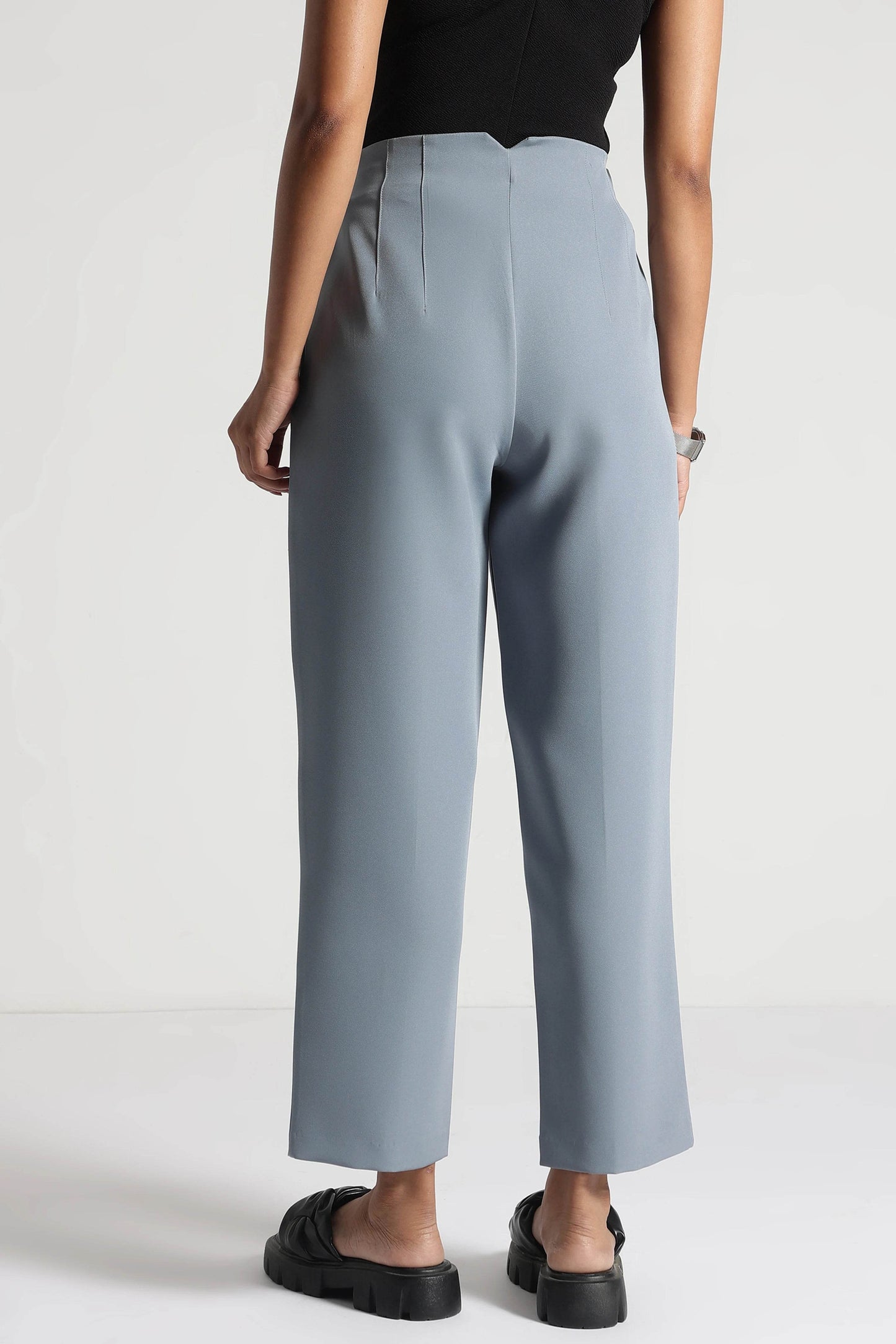 Slate Blue High-Rise Cropped Pants - Fabravaa
