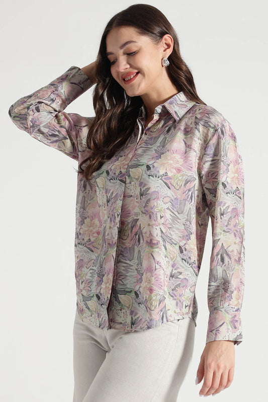 Pastel Floral Printed Viscose Shirt - Fabravaa