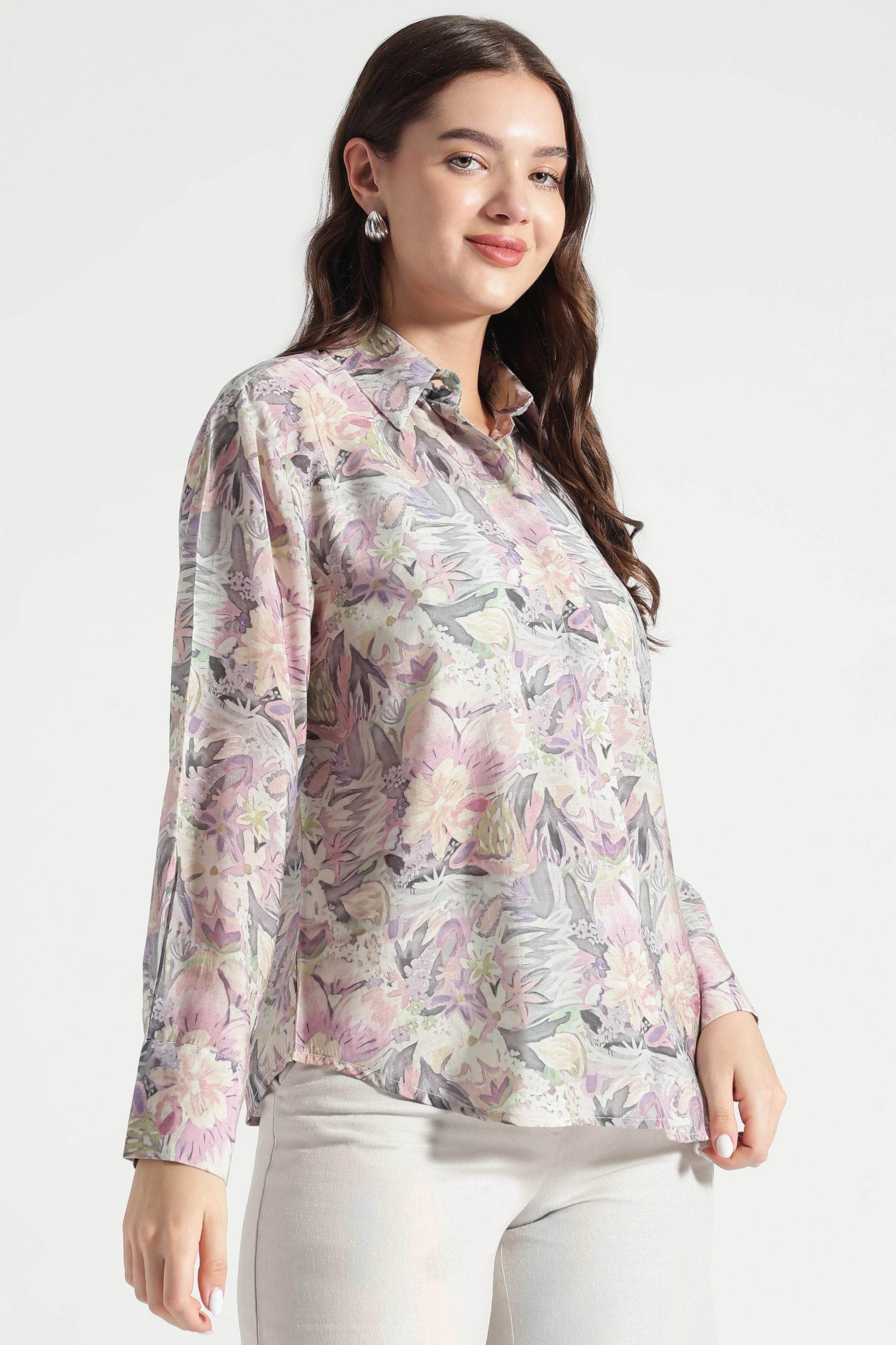 Pastel Floral Printed Viscose Shirt - Fabravaa