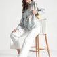 Blue and Beige Floral Printed Viscose Shirt - Fabravaa