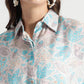 Blue and Beige Floral Printed Viscose Shirt - Fabravaa