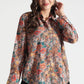 Rust Floral and Ikat Fusion Printed Viscose Shirt - Fabravaa