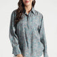 Dusty Teal Paisley Printed Viscose Shirt - Fabravaa