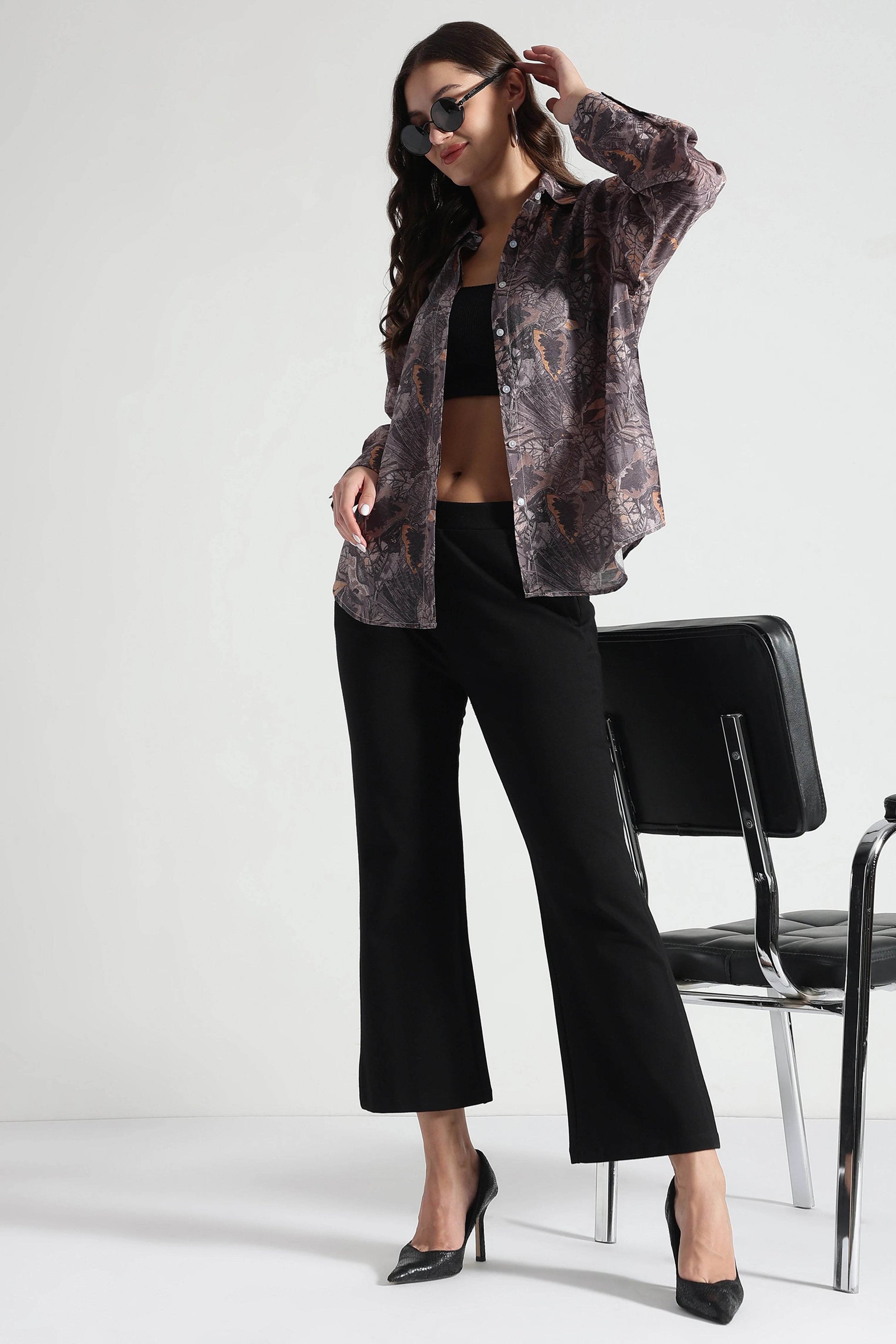 Brown Floral Patterned Relaxed Fit Shirt - Fabravaa
