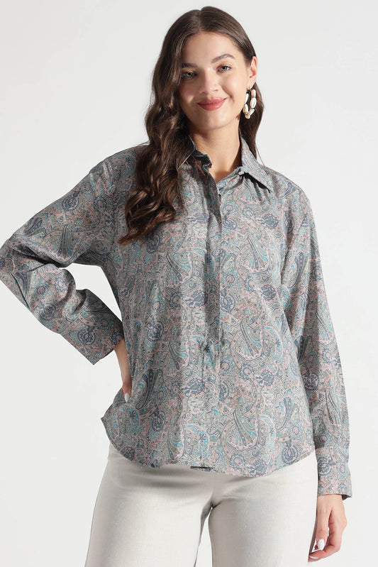 Pastel Paisley Print Button-Down Shirt - Fabravaa