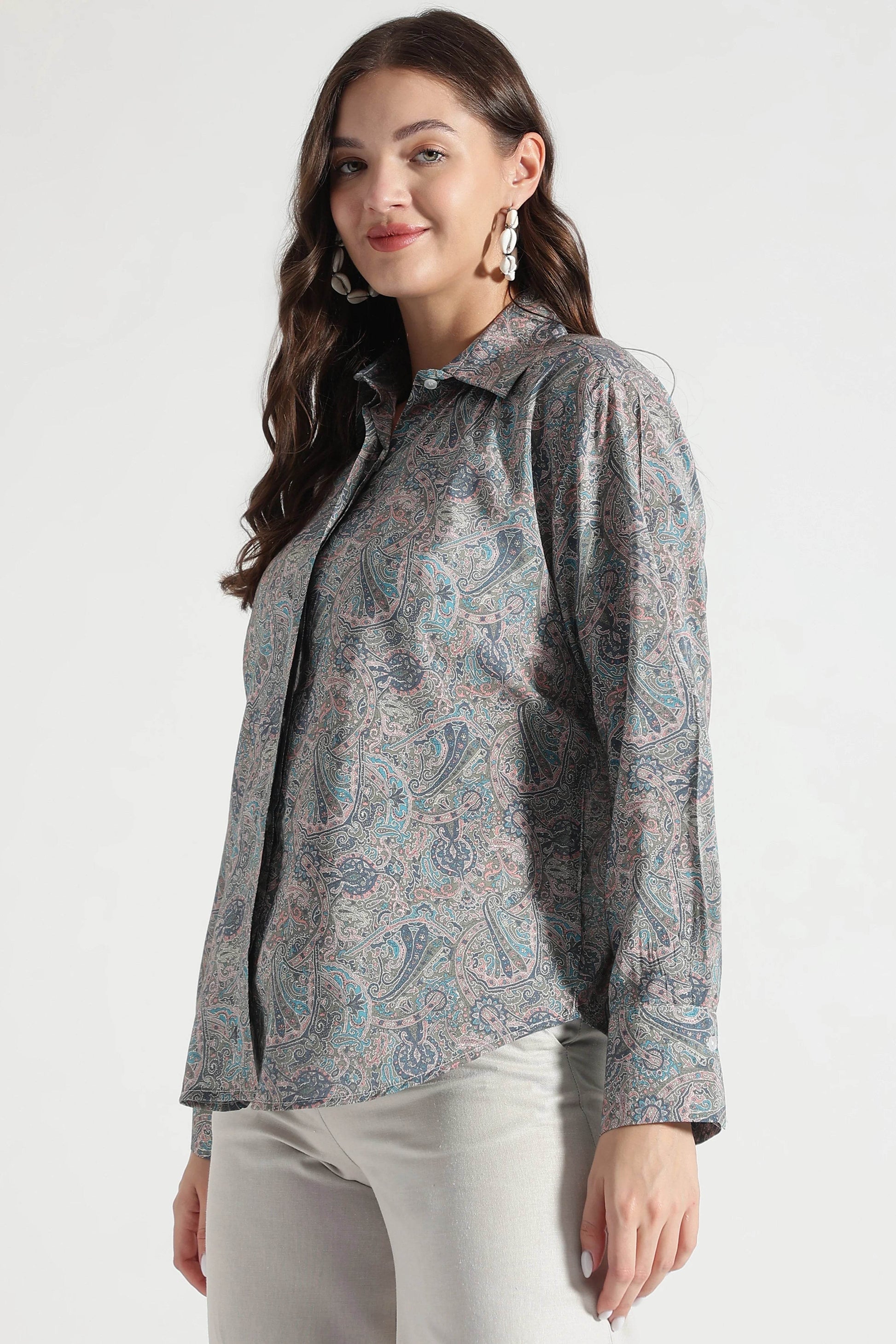 Pastel Paisley Print Button-Down Shirt - Fabravaa