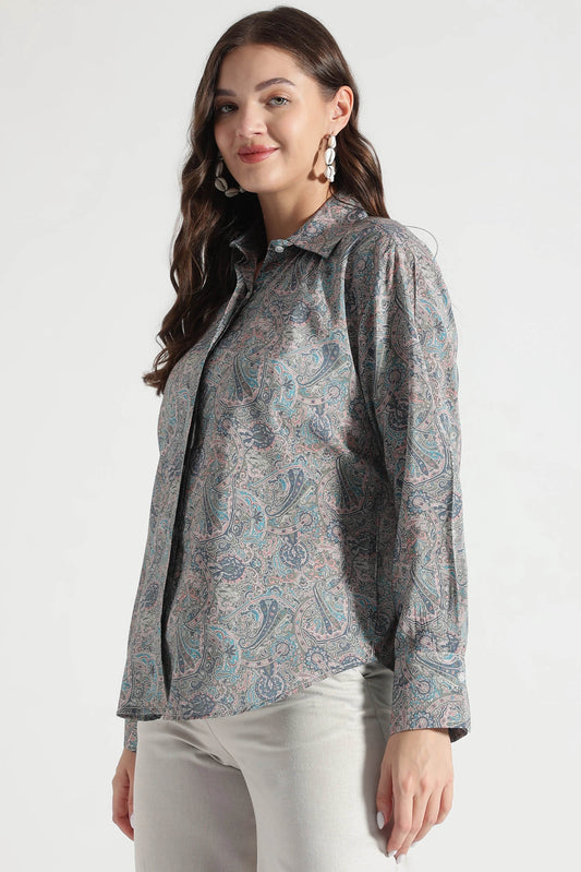 Pastel Paisley Print Button-Down Shirt - Fabravaa