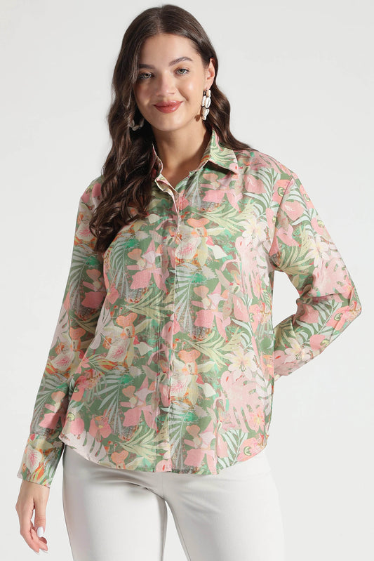 Multicolor Floral Print Viscose Shirt - Fabravaa