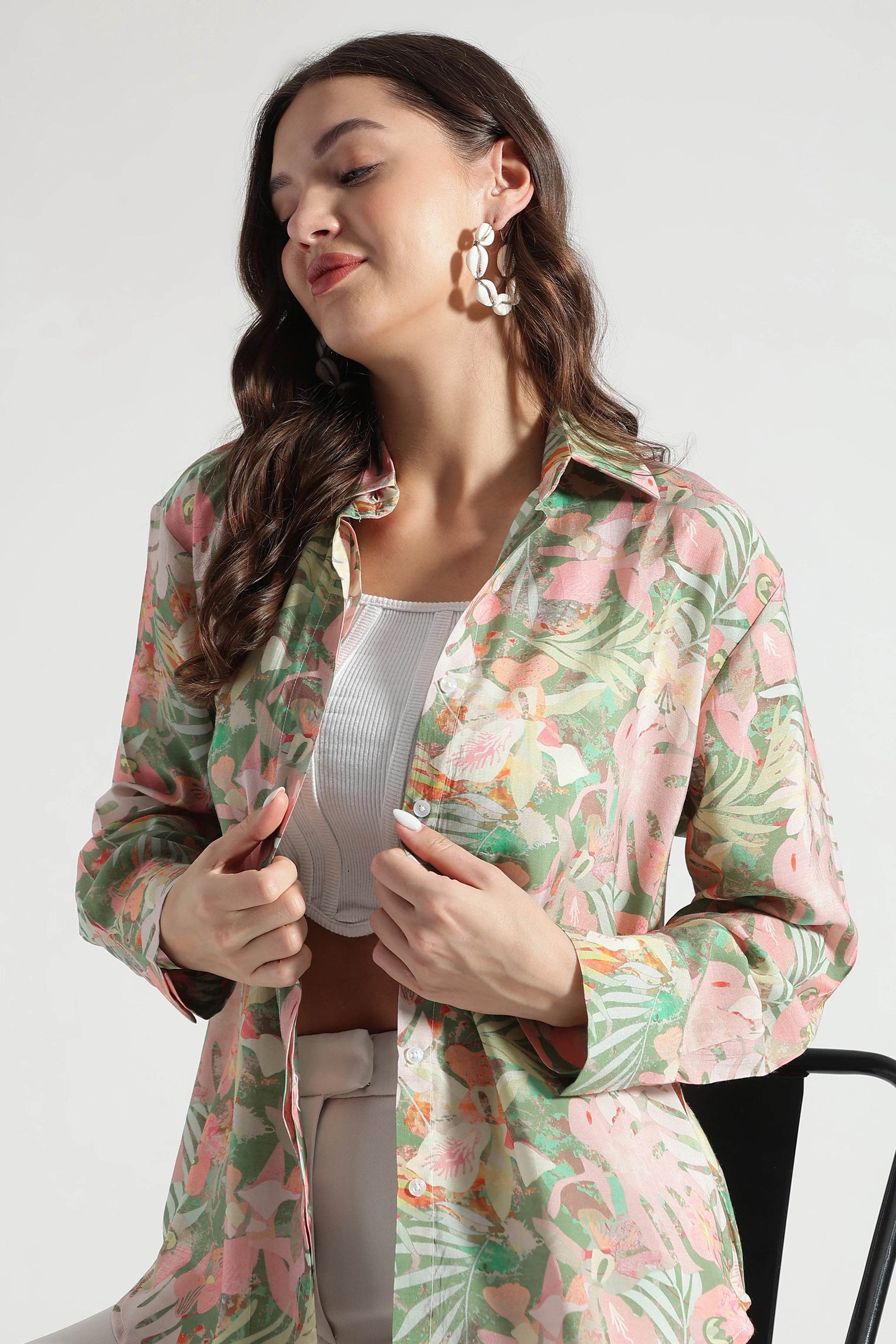 Multicolor Floral Print Viscose Shirt - Fabravaa