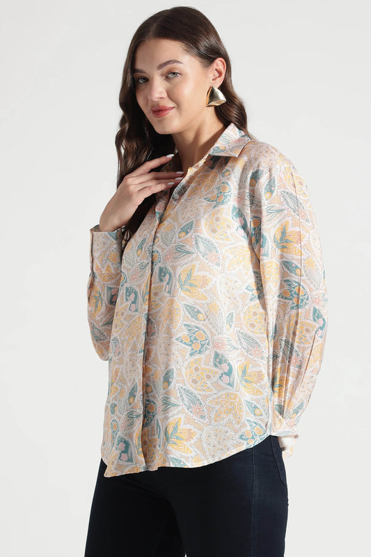 Pastel Floral Mix Print Button Down Shirt - Fabravaa