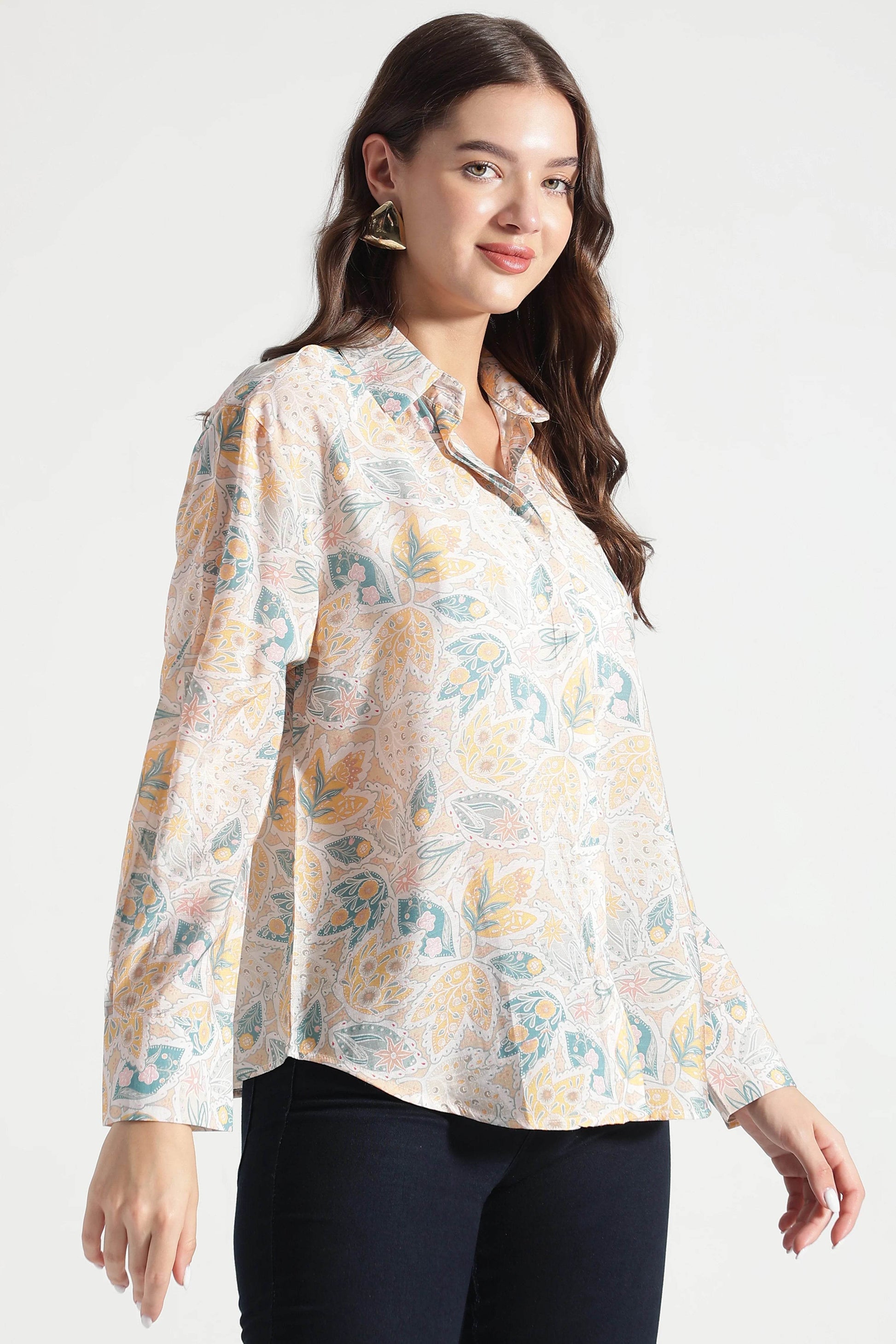 Pastel Floral Mix Print Button Down Shirt - Fabravaa