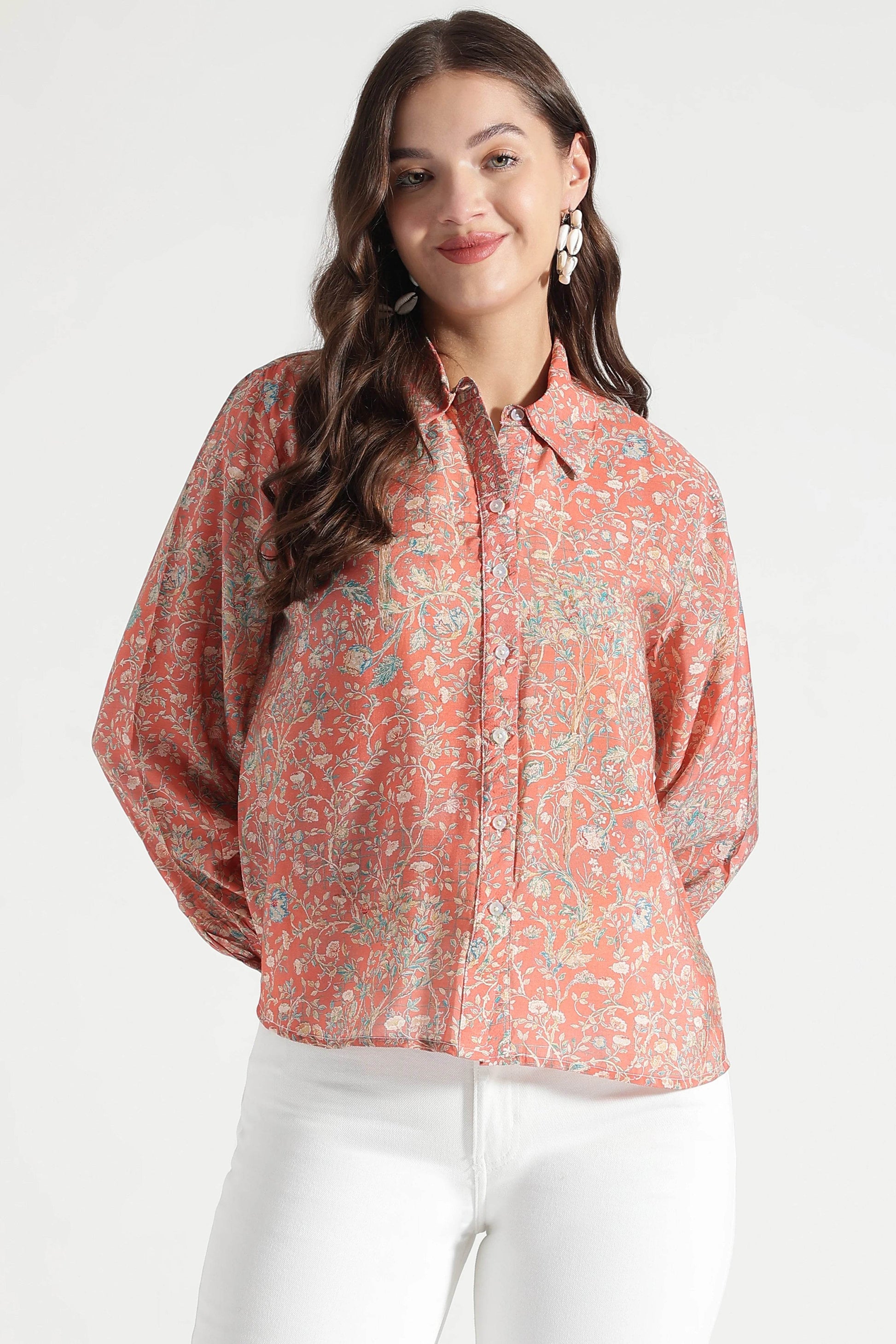 Coral Floral Paisley Viscose Shirt - Fabravaa