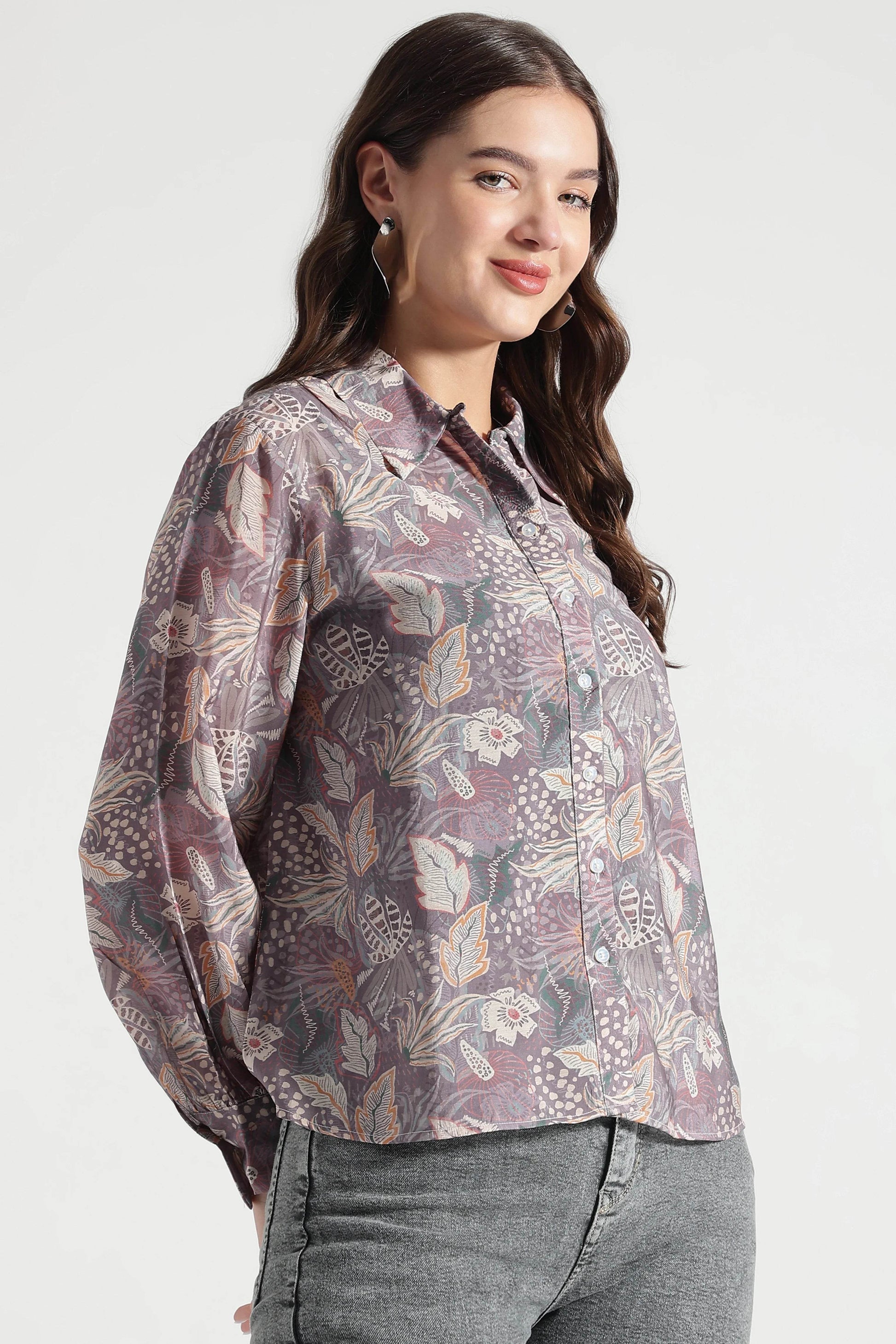 Plum Botanical Printed Casual Shirt - Fabravaa
