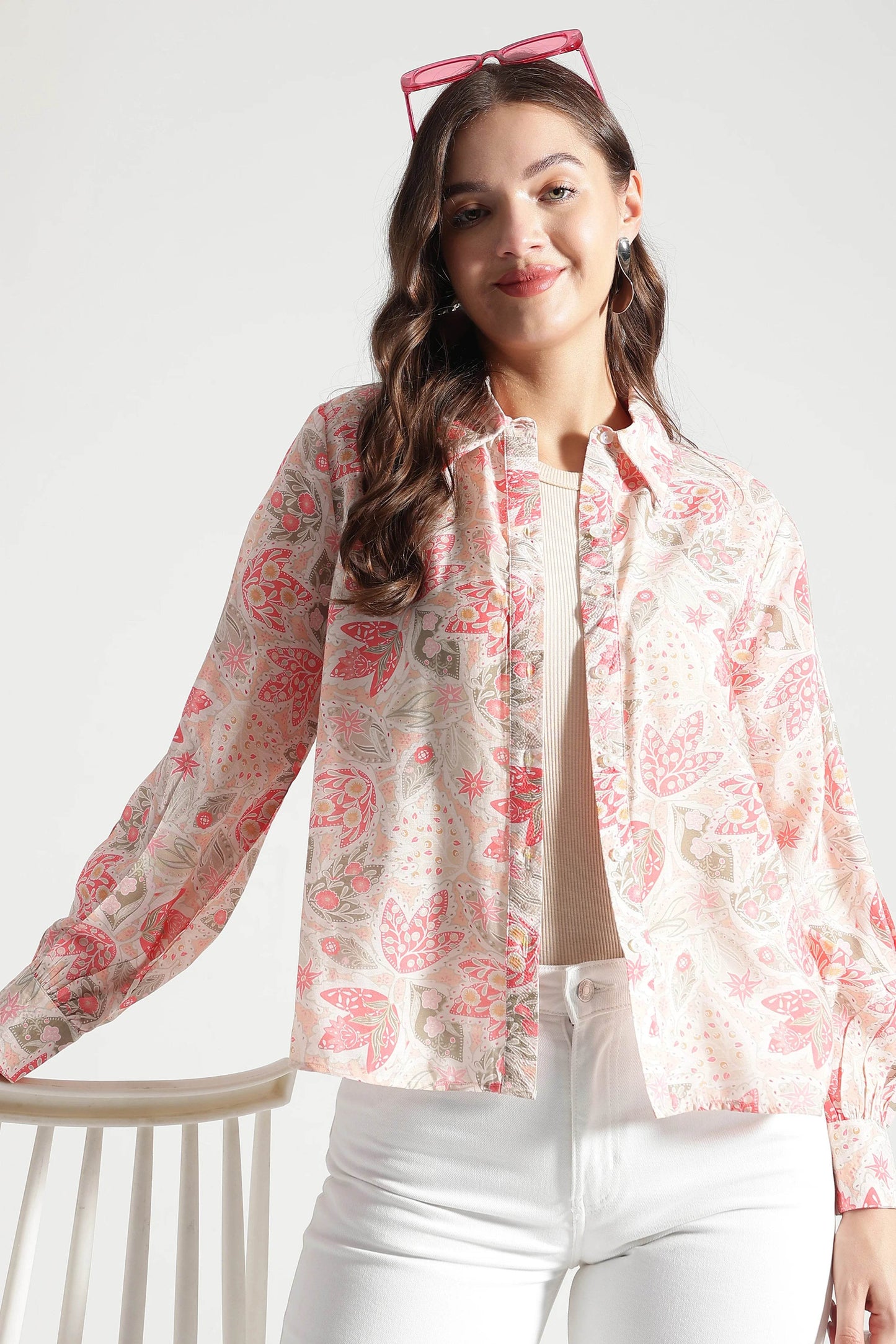 Blush Pink Floral Printed Viscose Shirt - Fabravaa