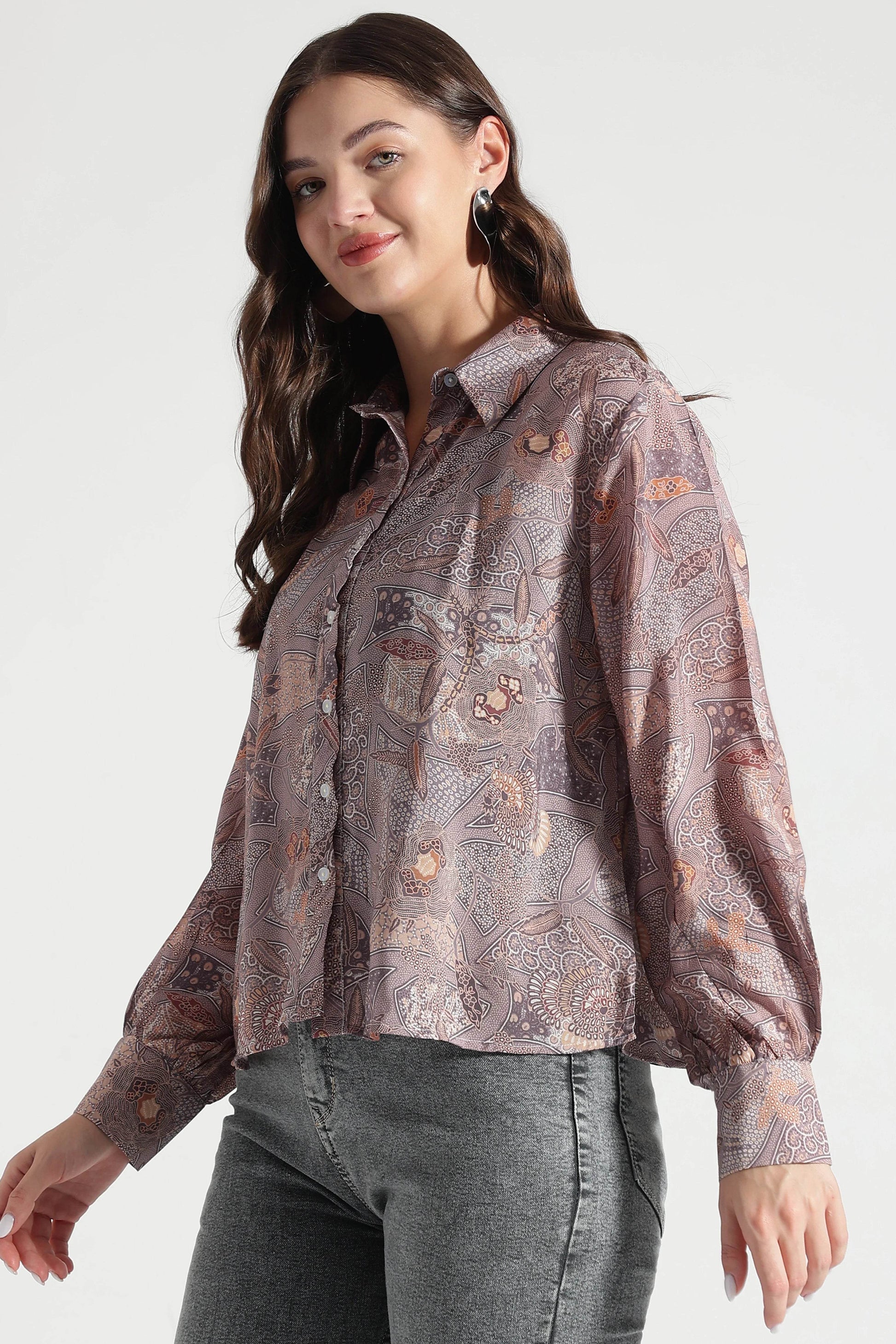 Dusty Mauve Abstract Printed Viscose Shirt - Fabravaa