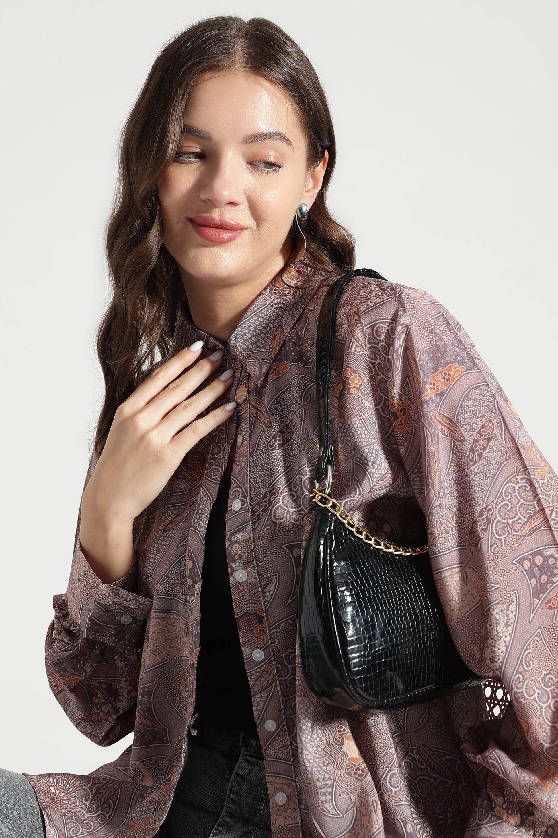 Dusty Mauve Abstract Printed Viscose Shirt - Fabravaa