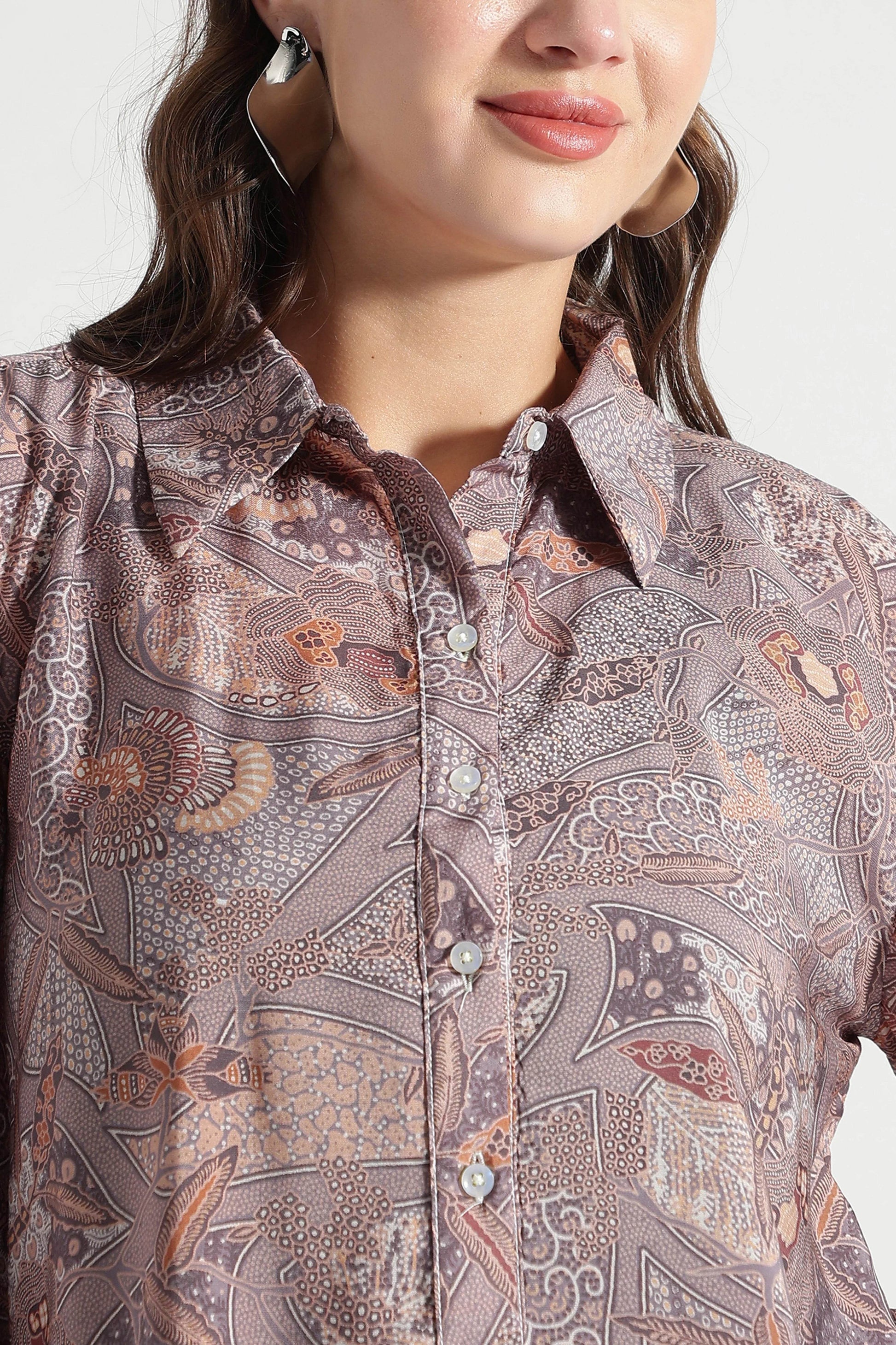 Dusty Mauve Abstract Printed Viscose Shirt - Fabravaa