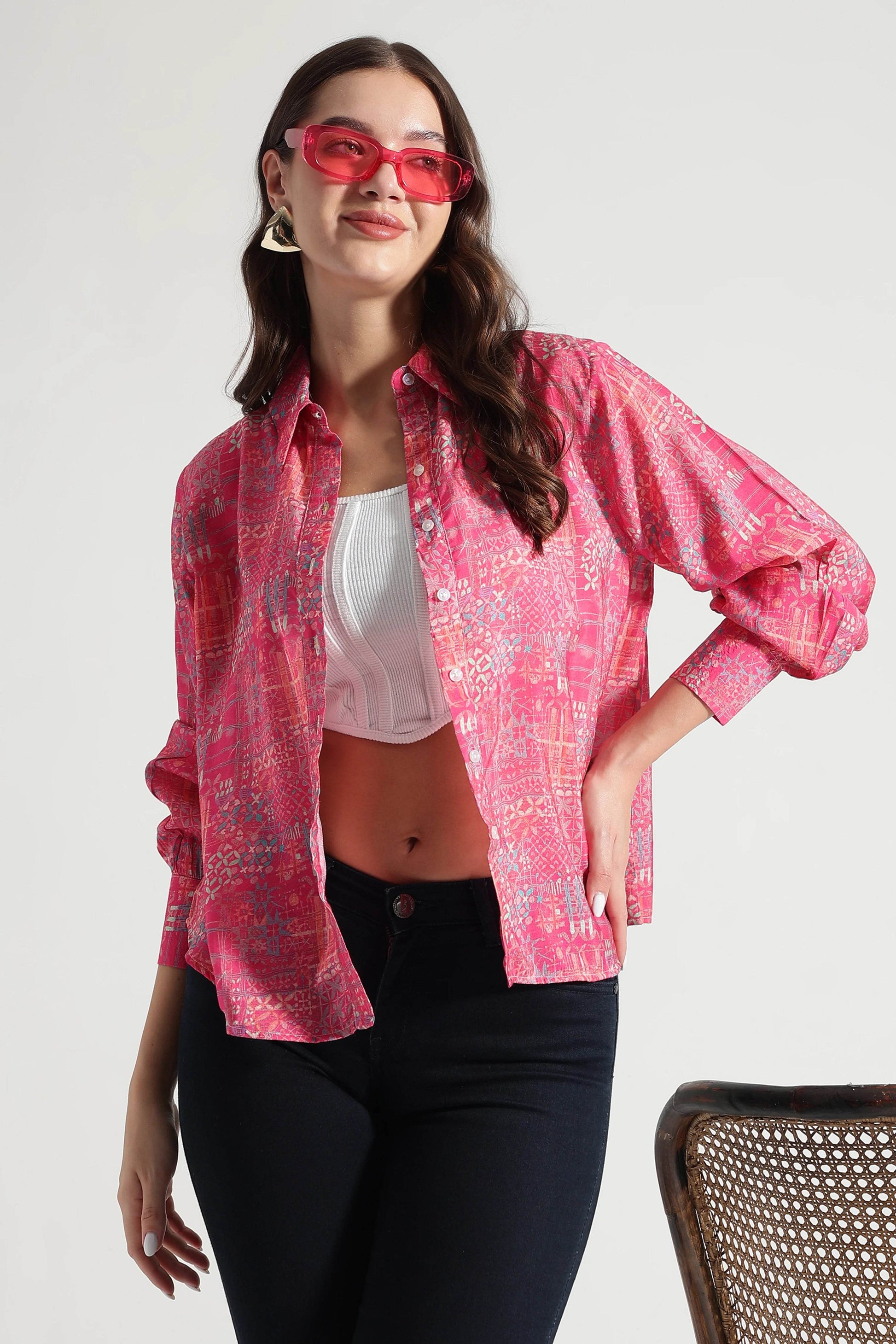 Crimson Mosaic Abstract Printed Viscose Shirt - Fabravaa