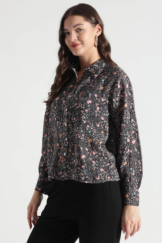 Black Midnight Meadow Floral Shirt - Fabravaa