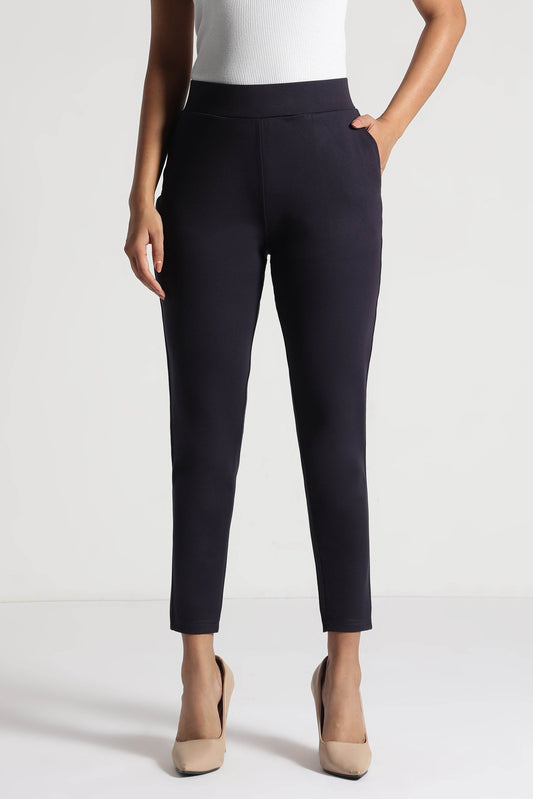 Midnight Black Tencel Slim Fit Pants - Fabravaa