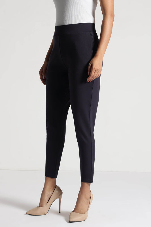 Midnight Black Tencel Slim Fit Pants - Fabravaa