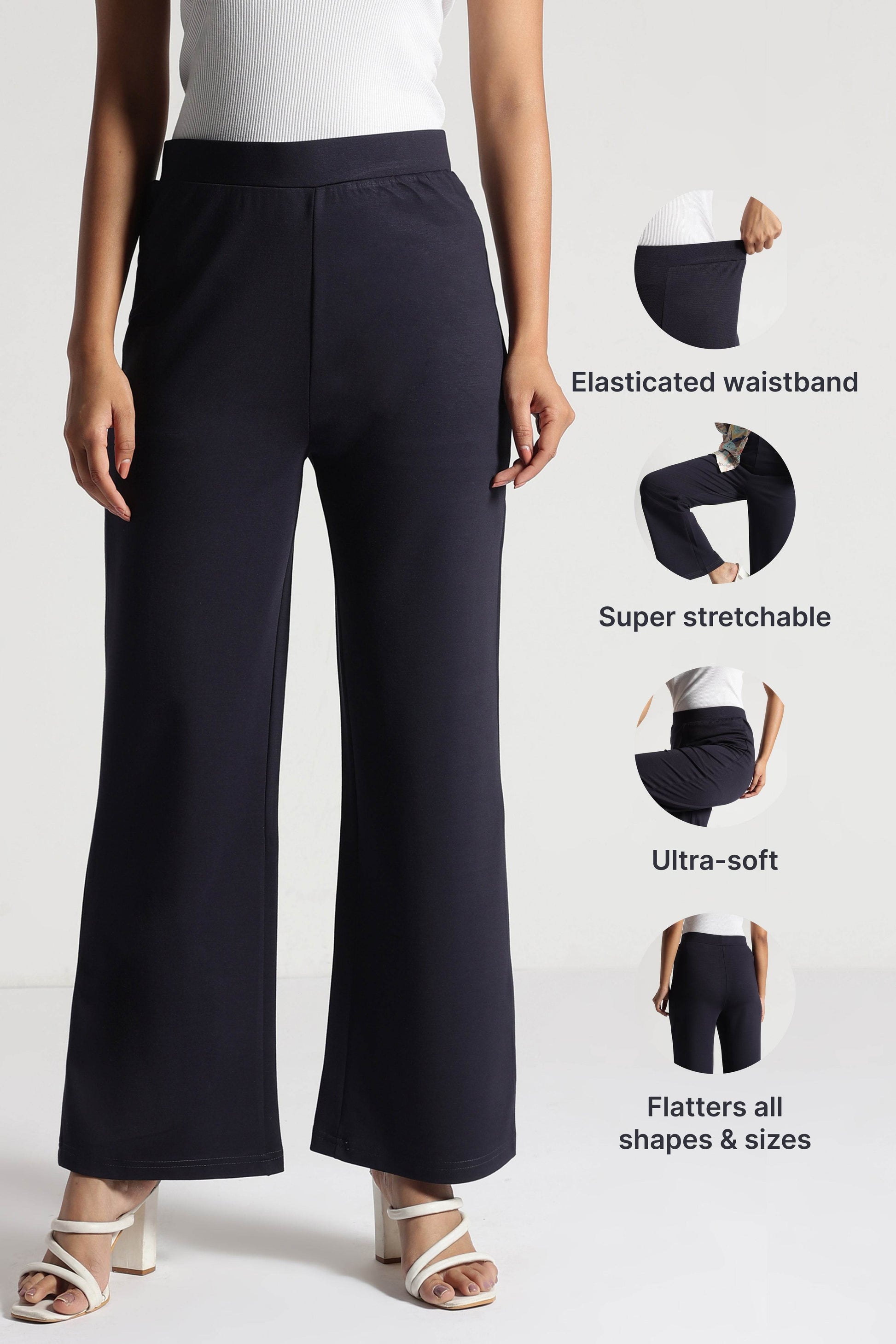 Navy Tencel Wide-Leg Everyday Pants - Fabravaa