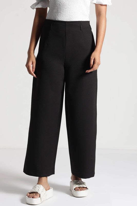 Black Cropped Wide-Leg Pants - Fabravaa
