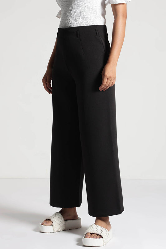 Black Cropped Wide-Leg Pants - Fabravaa