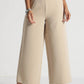 Beige Cropped Wide-Leg Comfort Pants - Fabravaa