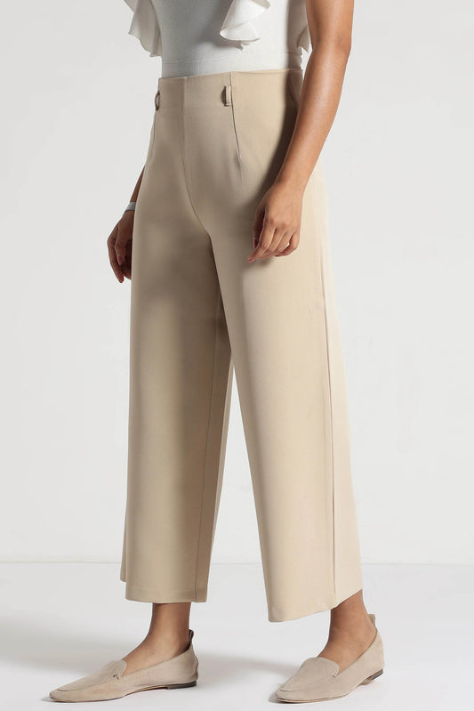 Beige Cropped Wide-Leg Comfort Pants - Fabravaa