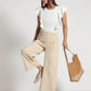 Beige Cropped Wide-Leg Comfort Pants - Fabravaa
