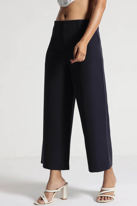 Navy Cropped Wide-Leg Comfort Pants - Fabravaa