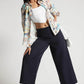 Navy Cropped Wide-Leg Comfort Pants - Fabravaa