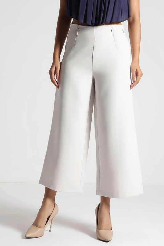 Off-White Cropped Wide-Leg Comfort Pants - Fabravaa