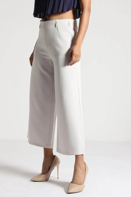 Off-White Cropped Wide-Leg Comfort Pants - Fabravaa