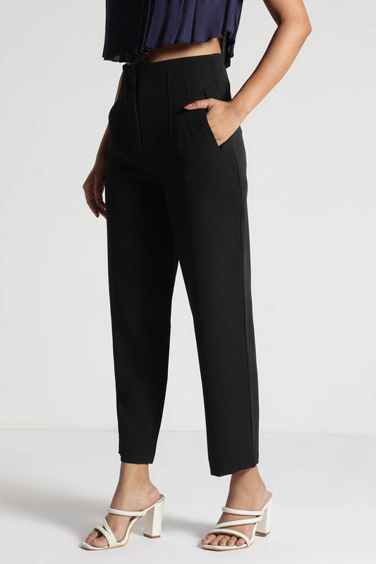 Black High-Rise Cropped Pants - Fabravaa