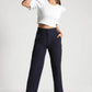 Navy Blue High-Rise Cropped Pants - Fabravaa