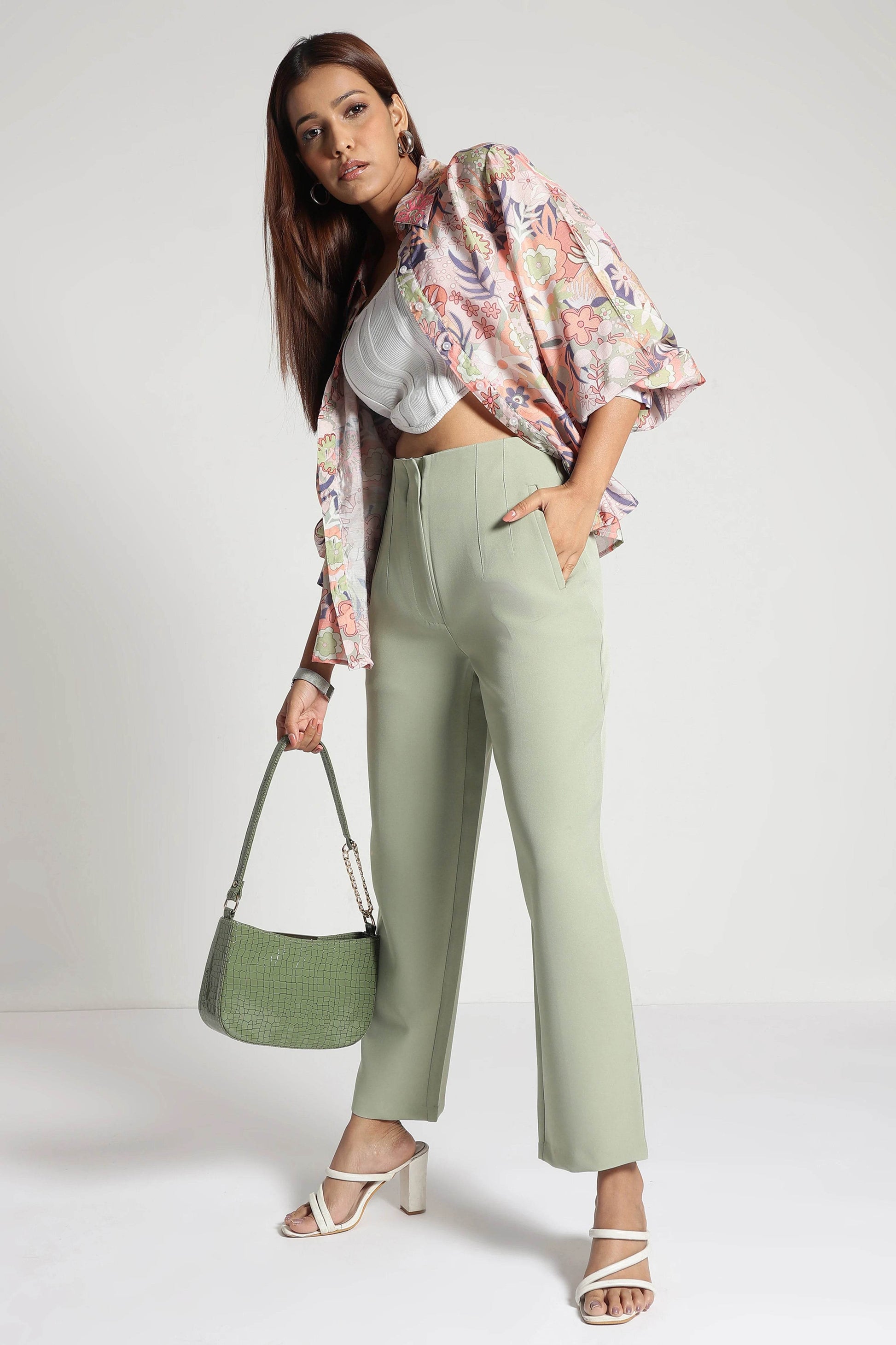 Sage Green StretchFit Cropped Pants - Fabravaa