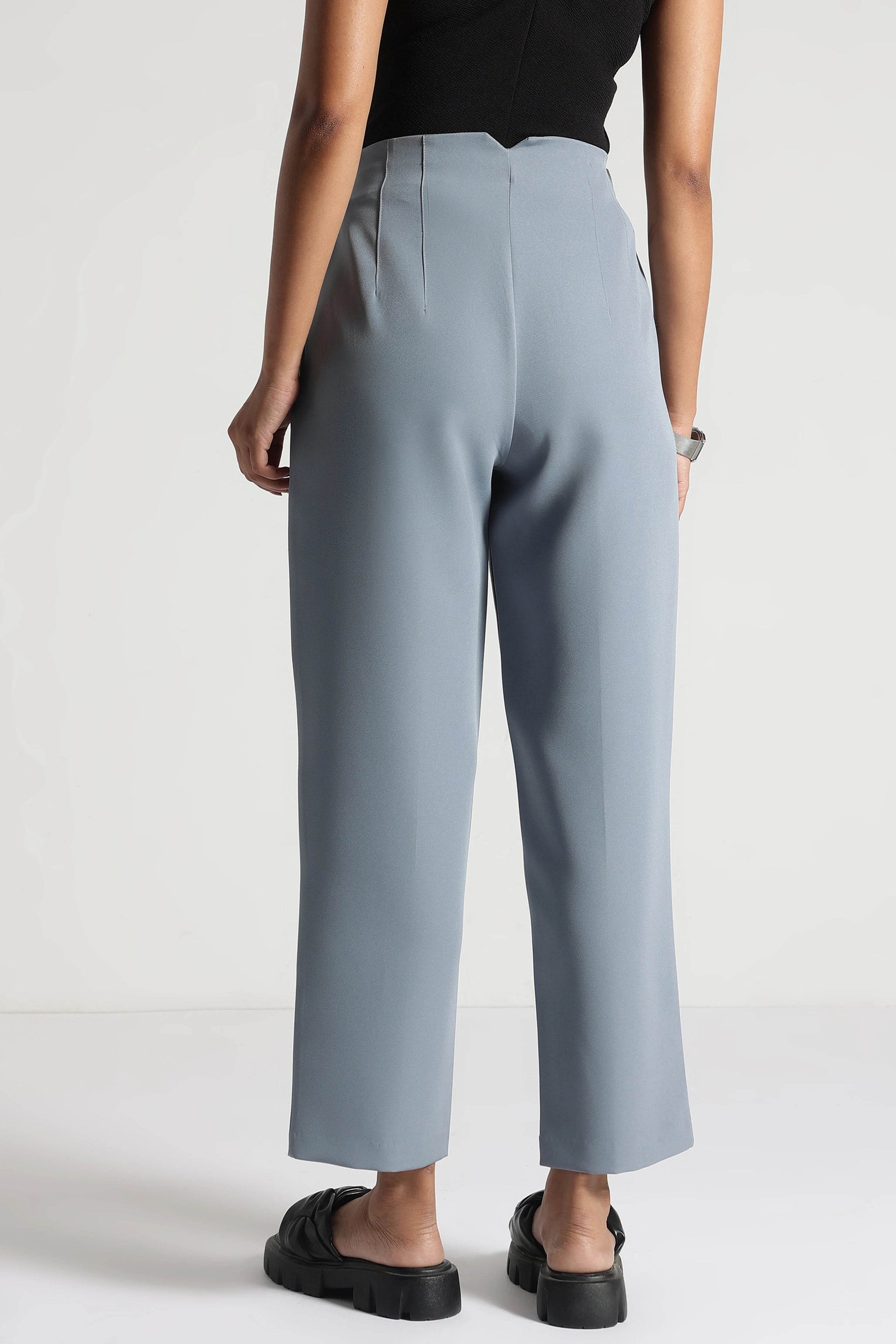 Slate Blue High-Rise Cropped Pants - Fabravaa